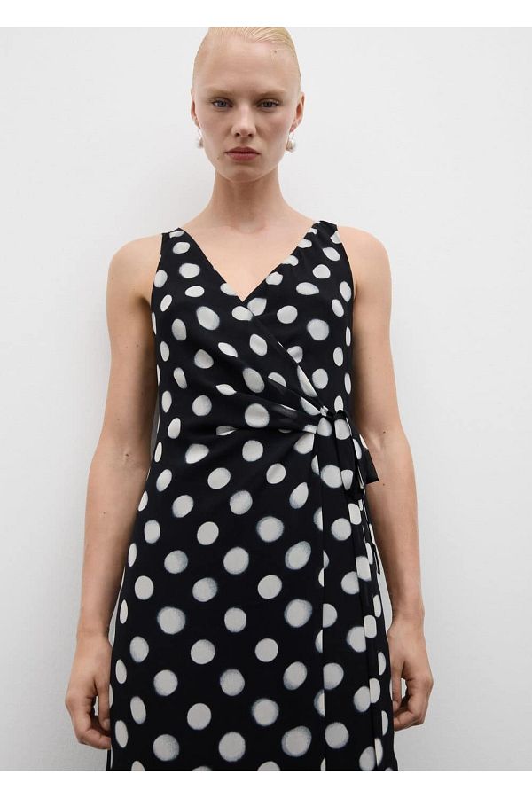 MANGO Wrapped Cut Polka Dot Dress Trendyol