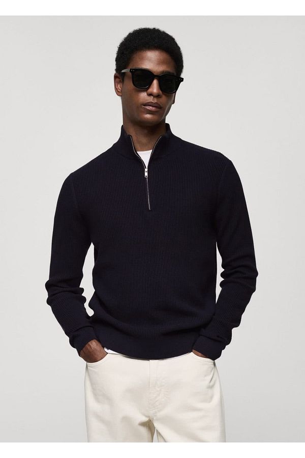 MANGO Man-Gerippter Perkins-Pullover mit Reißverschluss 1