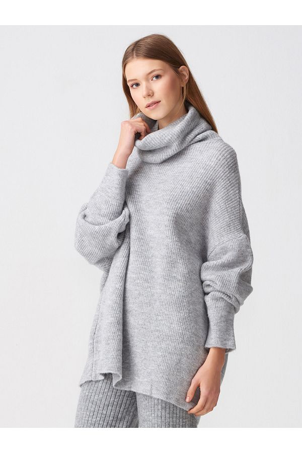 Dilvin 2268 turtleneck wide sweater gray Trendyol