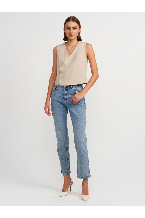 Dilvin 71683 Model Pipe Leg Denim Trousers Tint Color Trendyol