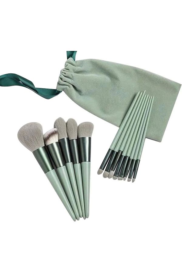 LUGMO-Set de frumusețe cu pensule profesionale portabile de machiaj verde, 13 piese 1