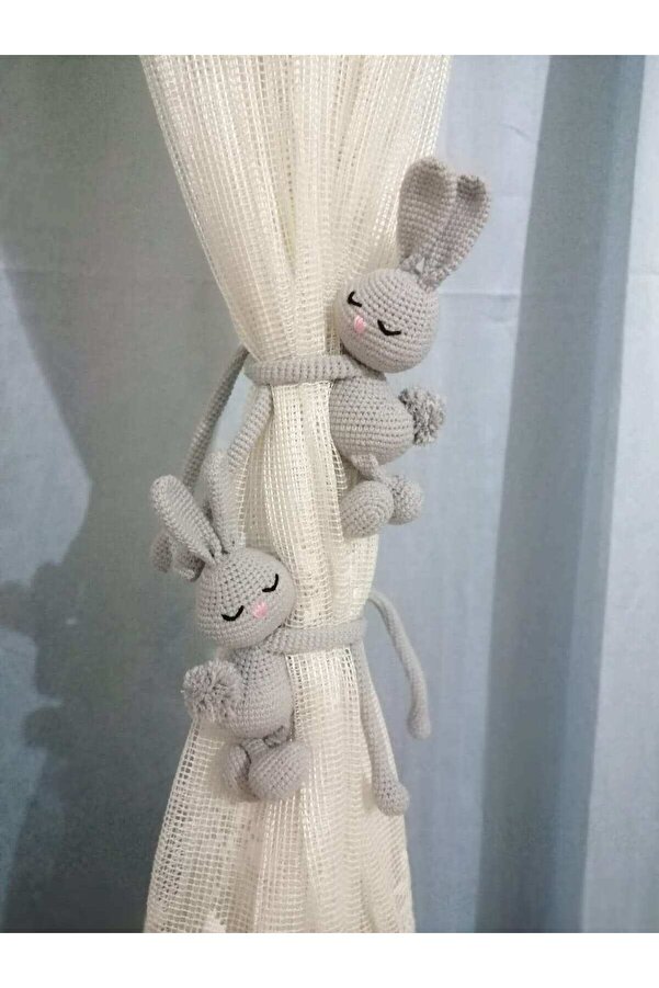 Toyscity Gri Pembe Burun Perde Tutucu Amigurumi Örgü Oyuncak