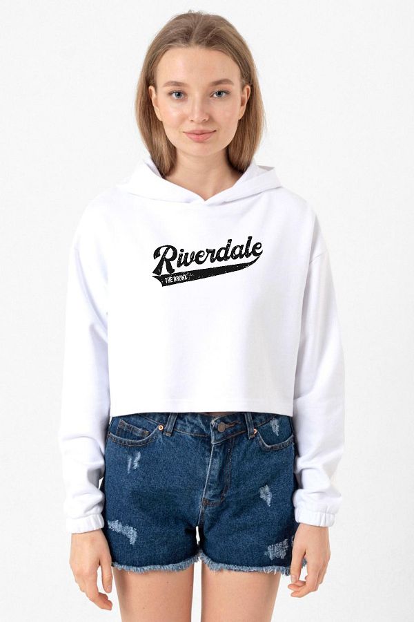 Tshirthane Riverdale Bronx New York City White Optical Women s Crop Hoodie Trendyol