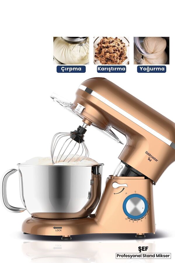 GOLDMASTER-Chef Gold 5.5 Liter 10 Level Impact Speed Adjustable Whisk Mixing Kneading Stand Mixer Kitchen 1