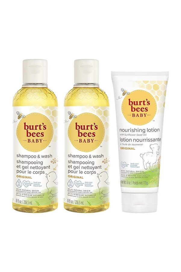 Burt's Bees Saç ve Vücut şampuanı x 2 + Bebek Losyonu 3'lü Bakım Seti