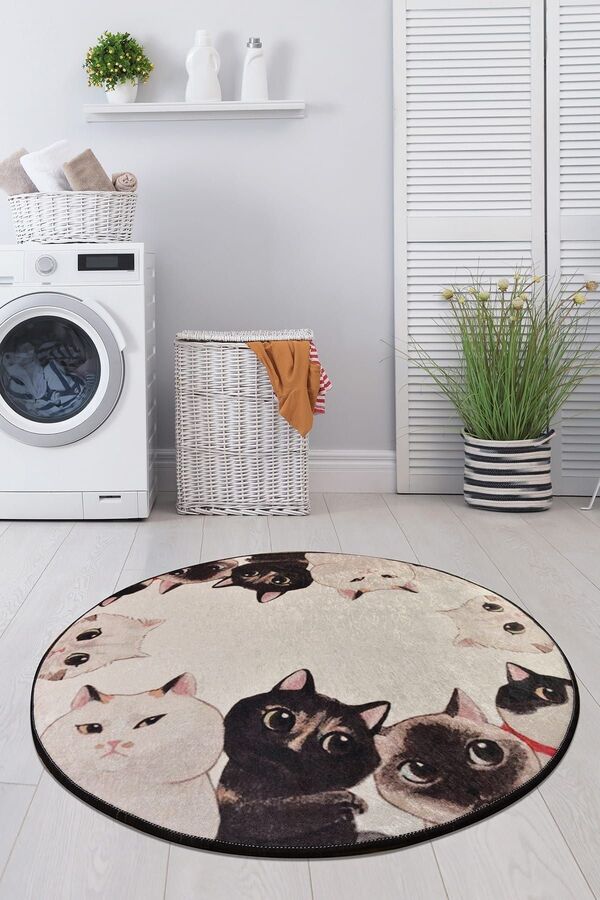 Chilai Home-Angry Cats Djt Diametru 100 Cm Covor de baie lavabil, bază anti-alunecare 1