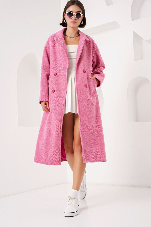 Bigdart-Fuchsia Oversize Weit geschnittener Langer Stamp Wollmantel 9113 1