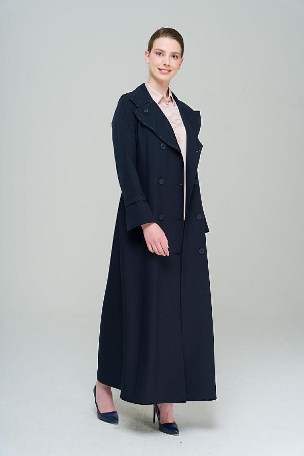 Olcay Punto Detailed Double Breasted Lined Top Coat NAVY BLUE 6551 Trendyol