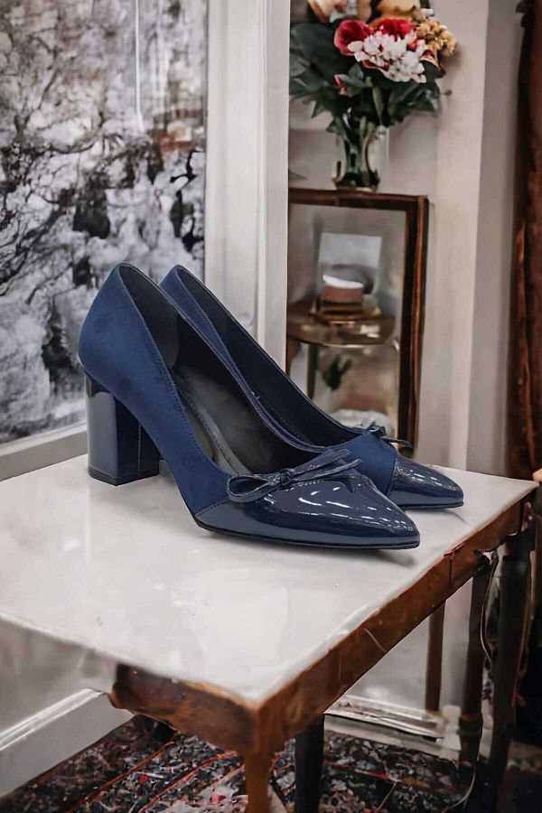 waisi shoes Fashion Medium Heel Shoes Women s Classic Chunky Heel Shoes Navy Blue Black High Heels Trendyol