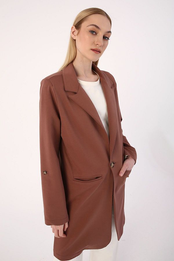 ALLDAY-Hot Chocolate Single Button Combed Cotton Jacket 1