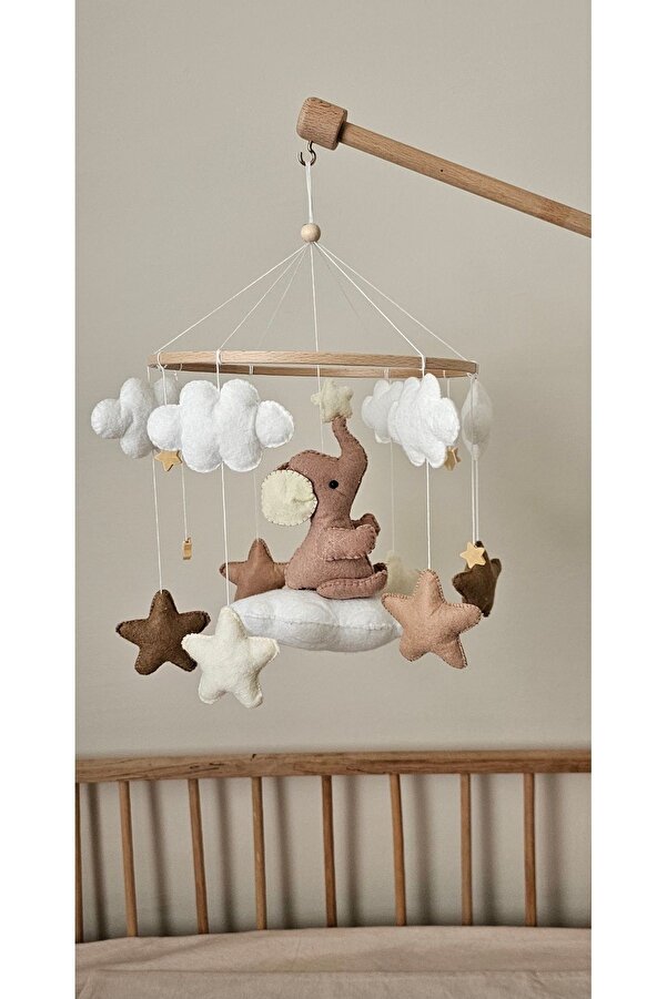 hobiimobiii Dönence (MÜZİKLİ) Bebek Beşik Süsü Keçe Dönence Fil