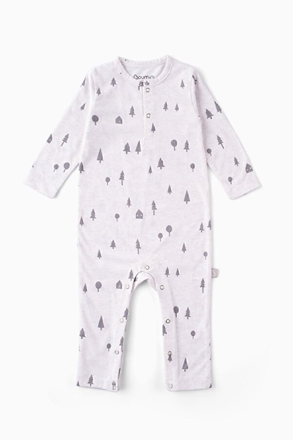 Boumini Bebek Uzun Kollu Fit Kalıp Çıtçıtlı Tulum Çam Ormanı Desenli