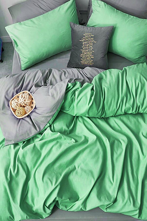 İQON Lastikli Çarşaflı Nevresim Takımı Tek Kişilik Yeşil-gri