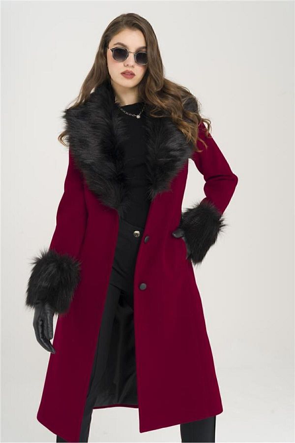 Olcay-Medium Length Coat with Removable Collar and Sleeves and Button Closure FES 3905 1