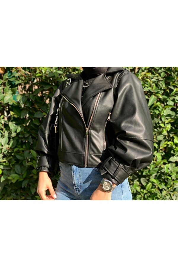 Leder Jacke Kunstlederjacke Mit Goldenen Details Schwarze