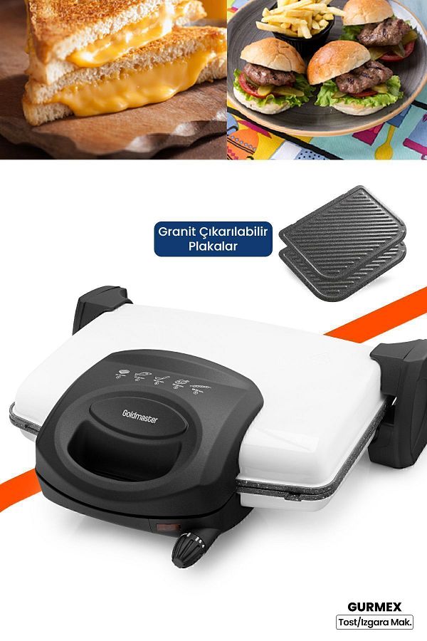 GOLDMASTER-Gurmex 1750 Watt Granite Toast and Grill Machine with Removable Plates 5 Level Heat Adjustment 1