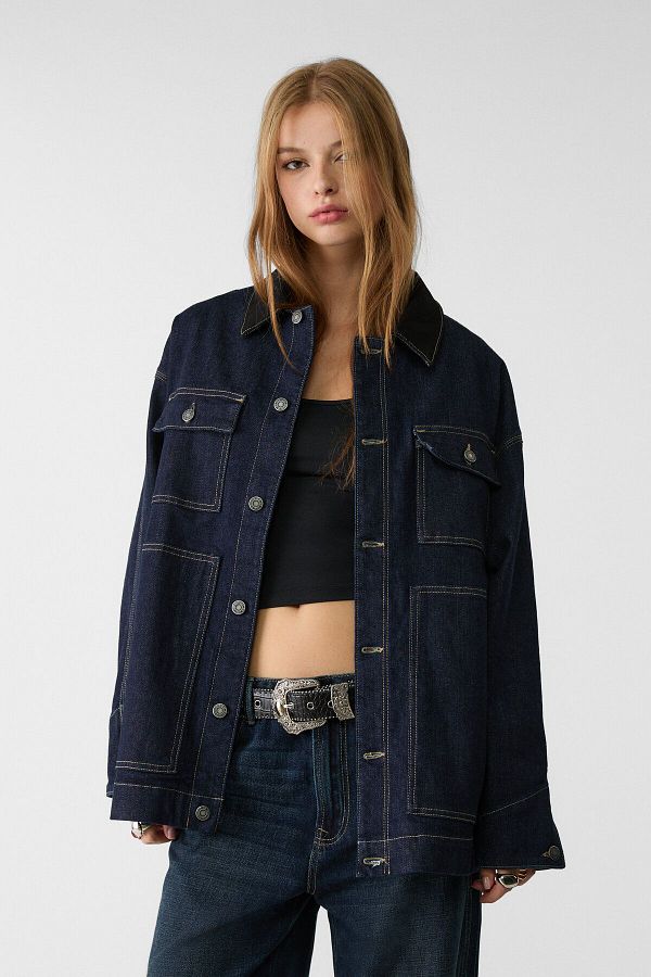 Stradivarius Oversize Denim Jacket with Pockets Trendyol