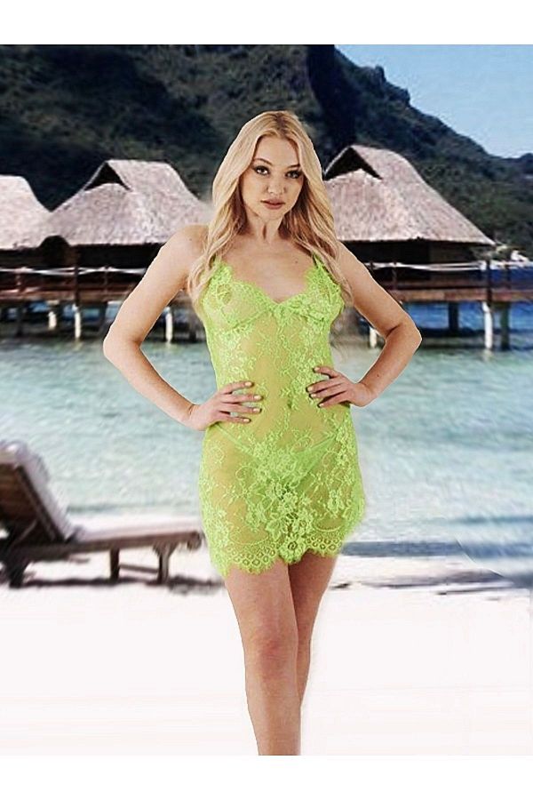 secret night neon green and neon pink lace detailed beach dress pareo women s wear Trendyol
