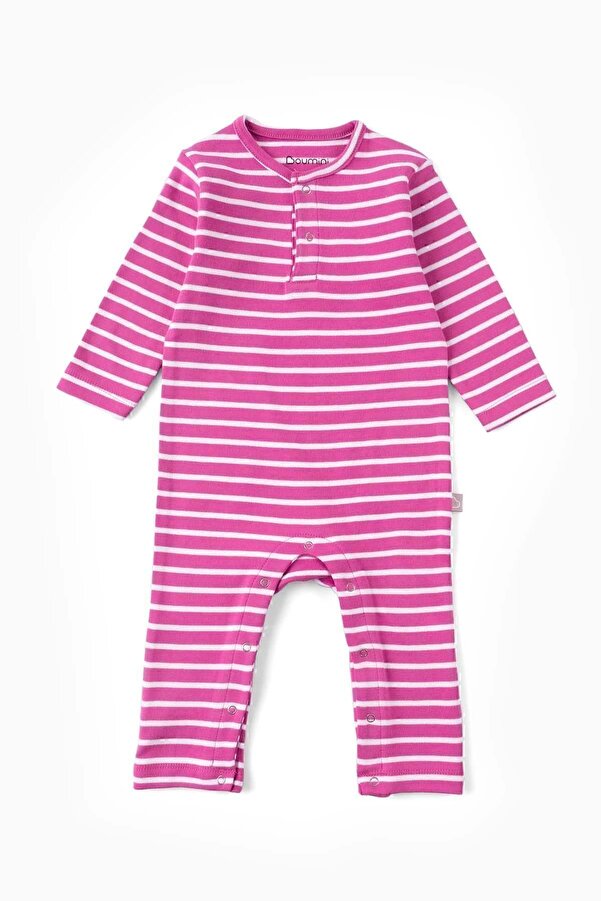 Boumini Bebek Uzun Kollu Çıtçıtlı Tulum Çizgili Fuşya
