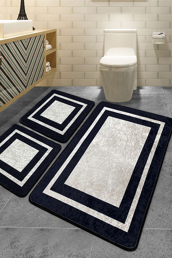 Chilai Home-Set de 3 cadru negru - covor de baie 1