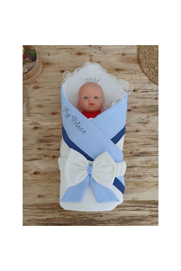 Narnuga My Prince Newborn Honeycomb Crown Embroidered Deluxe Swaddle Baby Blanket Trendyol