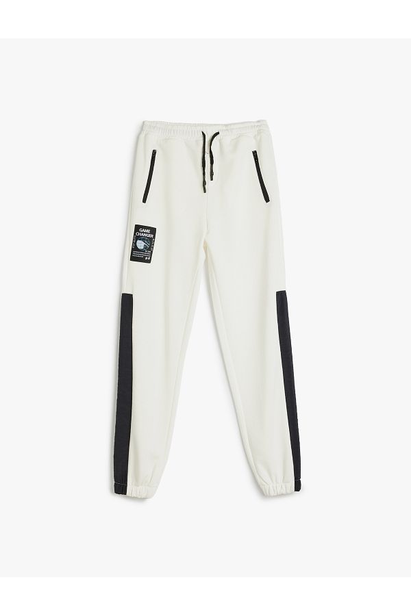 Koton-Cotton Jogger Sweatpants - with Waist Ties and Pockets, Color Block 1