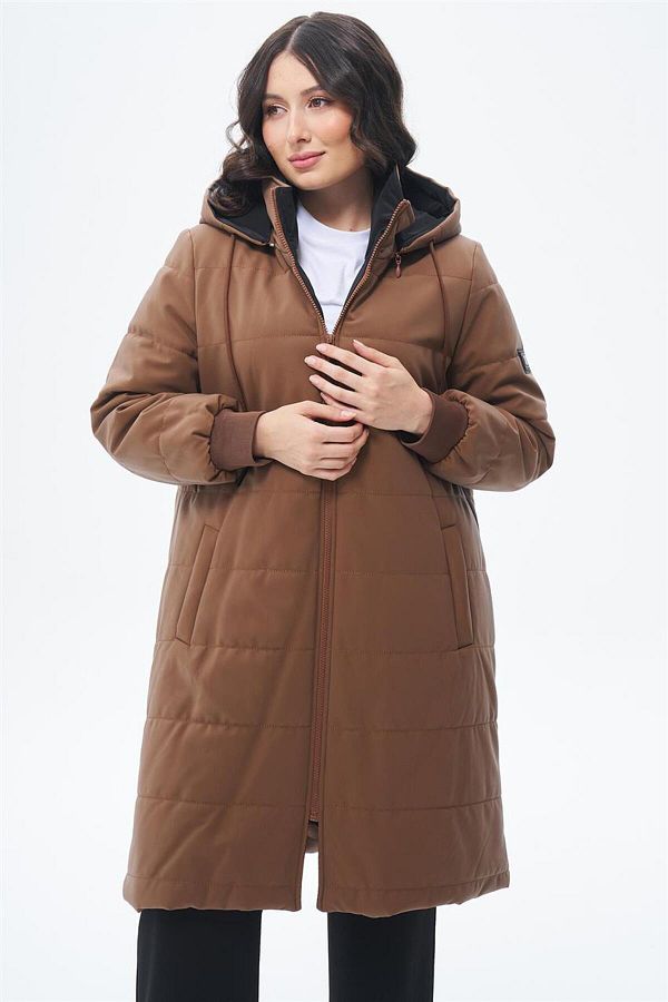 Doque Plus Size Camel Coat Zipper Closure Trendyol