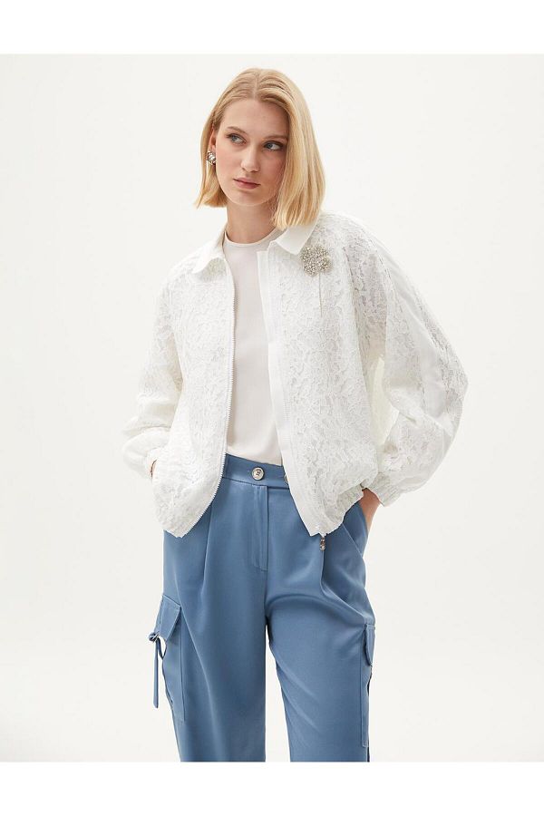 KYR Optical White Lace Bomber Jacket Trendyol