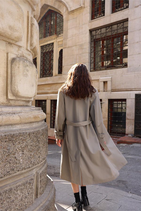 Suud Collection Light Khaki Rowe Gabardine Trench Coat Trendyol