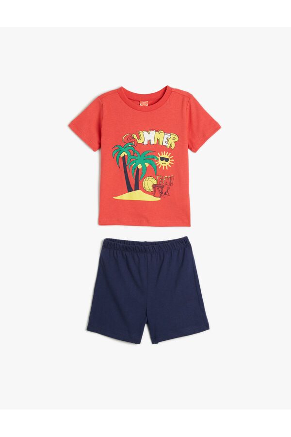 Koton Yaz Temalı Baskılı Şort Tişört Takım Pamuklu
