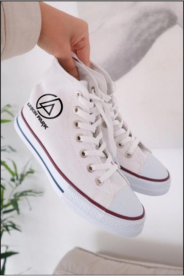 DENOKMODA Rock Series Linkin Park Printed White Canvas Shoes Trendyol