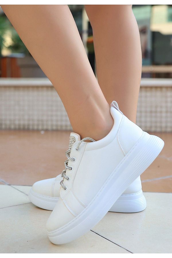 Pembe Portakal White Jiana Sneakers Leather Laced Trendyol