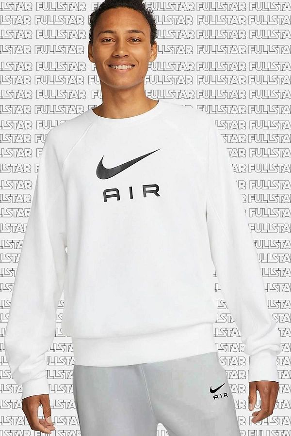 Nike Air French Terry Crew Sweatshirt Loose Fit Loose Cut White Sweatshirt White Trendyol