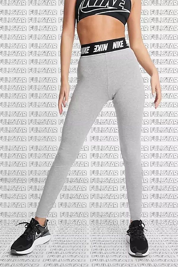 Nike Leggings Club High Rise Cotton High Waisted Cotton Polyester Thin Leggings Gray Trendyol
