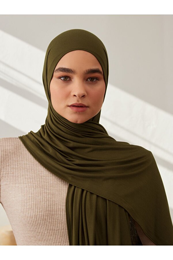 Femple Modest Dark Olive Green Premium Jersey Shawl 180X70 cm