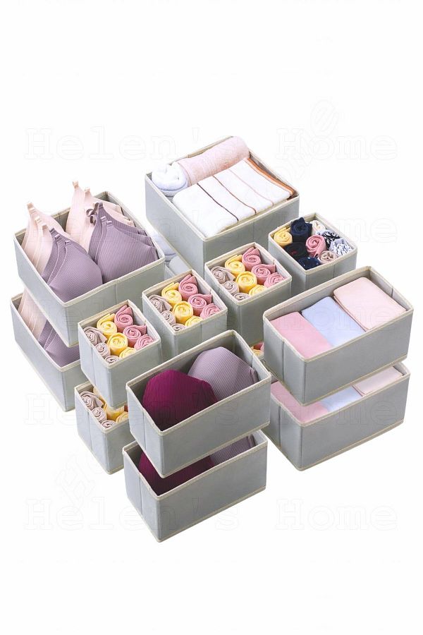 Helen's Home-Set cutie de depozitare pentru haine, șosete, 16 piese, gri pentru dulap și sertar 1