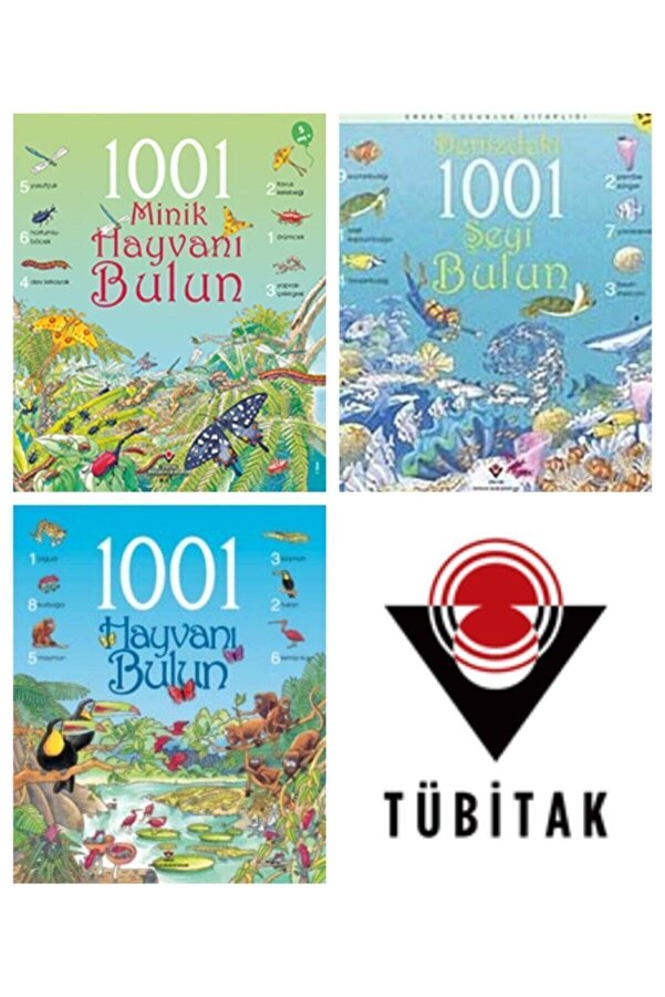 Tübitak Yayınları 1001 Hayvanı - 1001 Minik Hayvanı - Denizdeki 1001 Şeyi Bulun - 5+ Yaş - 3 Kitap Set