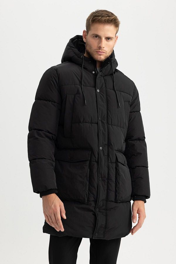 DeFacto-Wasserabweisender, aufblasbarer Parka mit Kapuze und Reißverschluss – Tasche A3694ax23wn 1