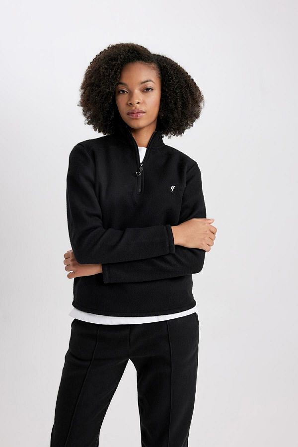 DeFacto-Bedrucktes Fleece-Sweatshirt mit Reißverschlusskragen und Standardpassform A4501ax23wn 1