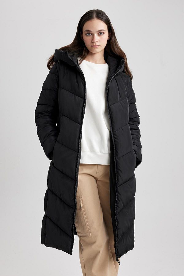 DeFacto-Thermoisolierte lange Pufferjacke – Kapuzenpullover, Parka A3174ax23wn 1