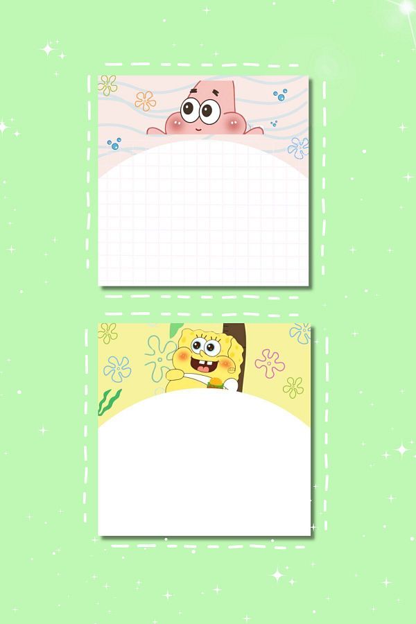 PastelSanat-10x10 Checked and Plain SpongeBob Patrick Star Notepad Note Paper Memo Pad Memopad 1