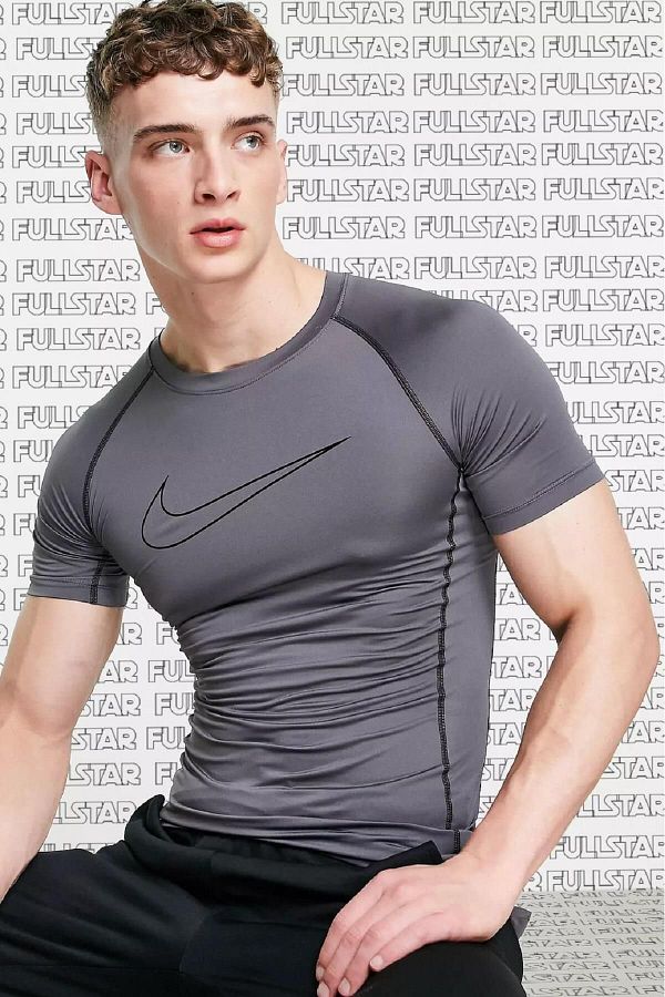 Nike Pro Dri Fit Tight Fit Short Sleeve Top Slim Fit Men s Bodysuit T Shirt Gray Anthracite Trendyol