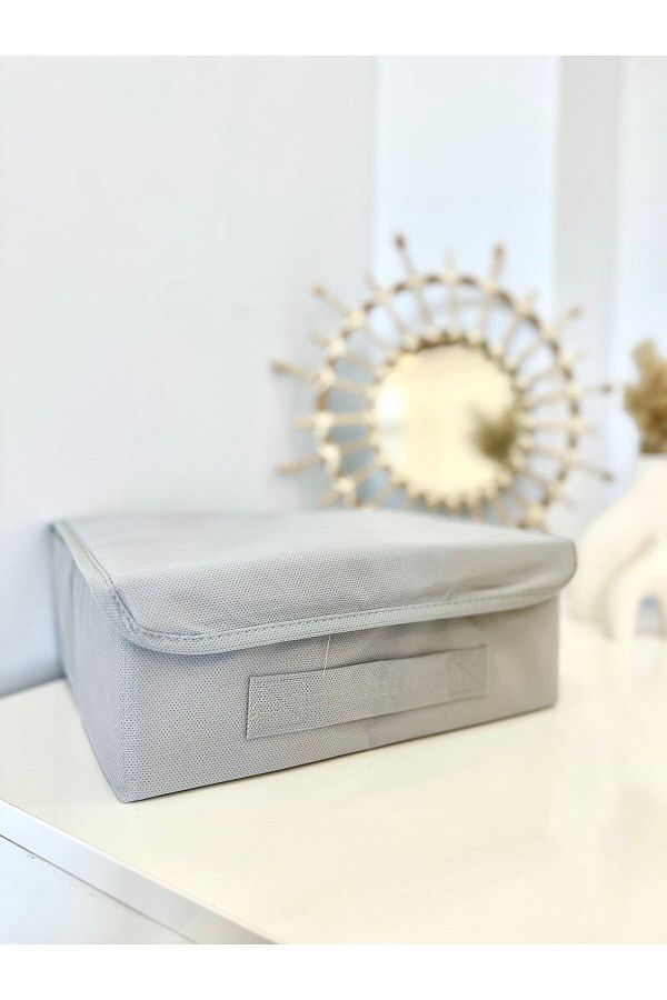 harev home collection-30X23X11 cm Gray Covered Cabinet Drawer and Jewelry Laundry Storage Box 1