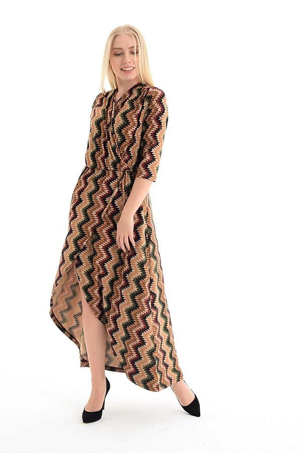 Sense-Rochie de damă cu model în zig-zag, cu guler dublu, cu talie elastică Elb31803 1