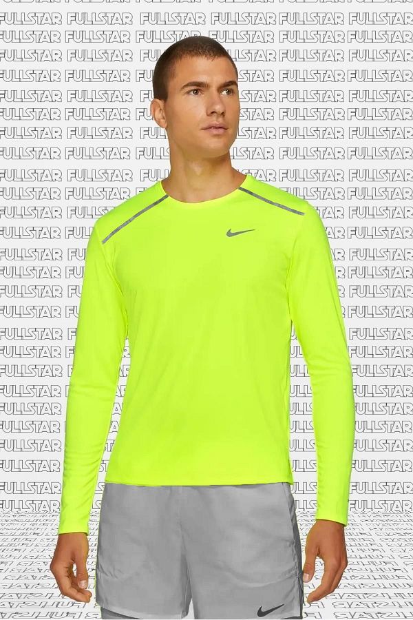 Nike Men s Running Top Long Sleeve Yellow Dry Miler T Shirt Trendyol