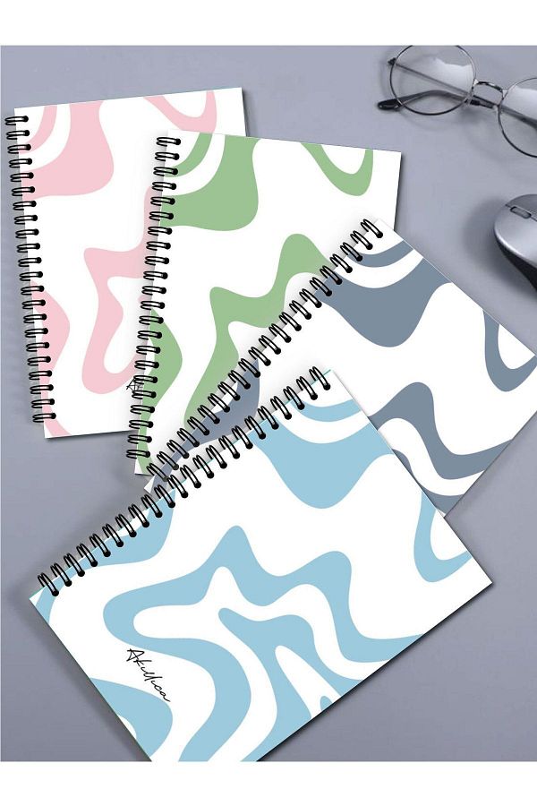 AKILLICA-Set of 4 Lined Notebooks 13 X 20 Cm 56 Sheets Cardboard Cover Spiral Notebook Notebook Line Series 1