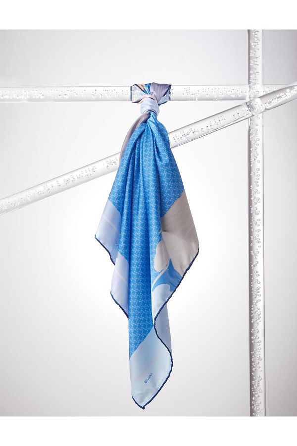 Kayra-Frame Abstract Patterned Monogram Scarf Indigo 1