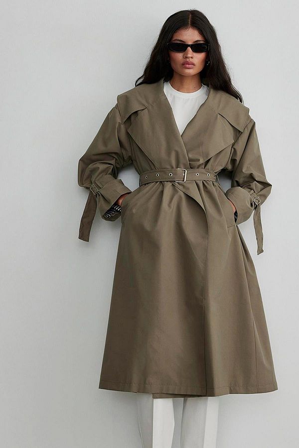 Suud Collection-Χακί Μεταλλική Πόρπη Oversize Καμπαρντίνα 1