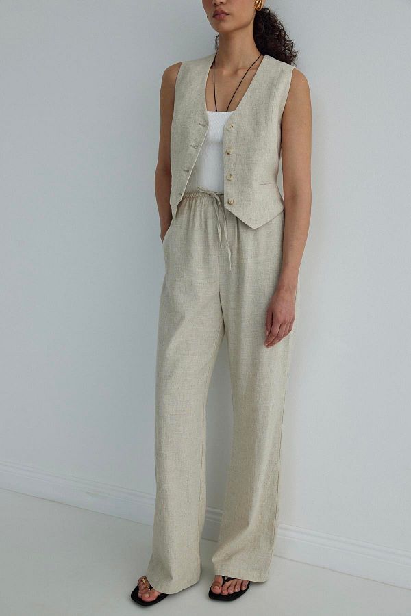 Suud Collection-Prírodné ľanové nohavice Portofino 1