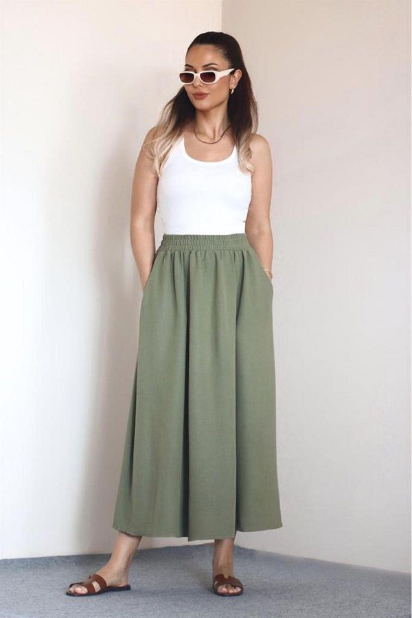 Womens elastic waist khaki skirt top